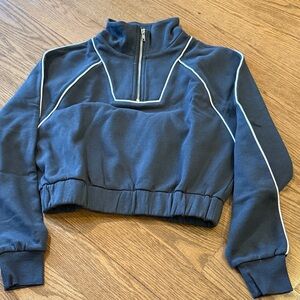 Grey Cropped Pullover with White Trim